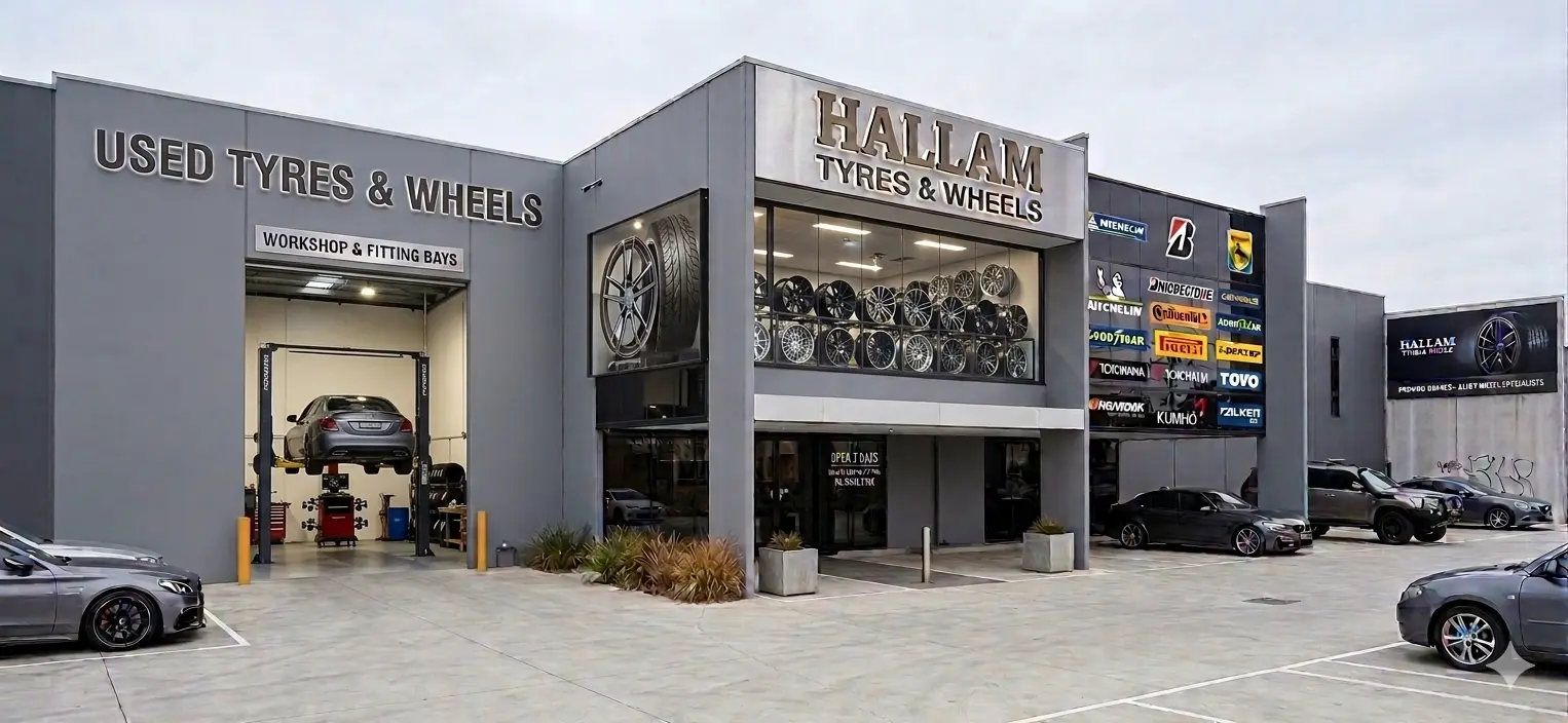 Tyre workshop and wheel showroom exterior